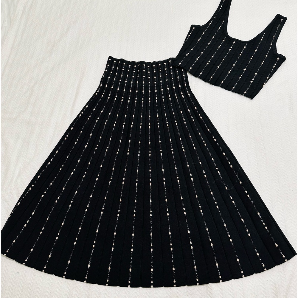 VIA VAI Los Angeles NWOT Patsy Dress Set Black With Cream Polka Dots